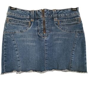 American Eagle Denim Mini Skirt Front Zip Raw Hem Blue Size 4